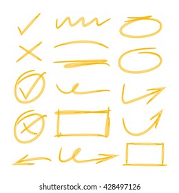 arrows check marks underlines and abstract circle markers for highlighting text