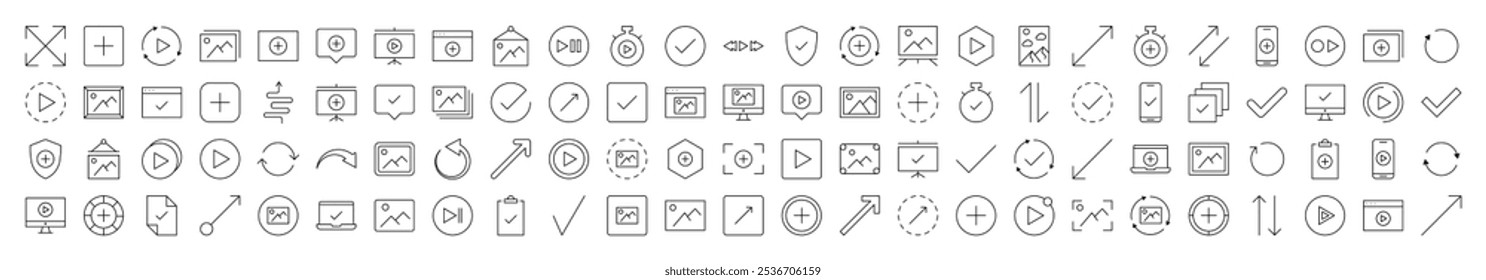 Arrows, Checkmark, Plus, Picture Outline Picture Collection. Editable Stroke. Perfect for Infographics, Articles, Books, Flyers, Banners