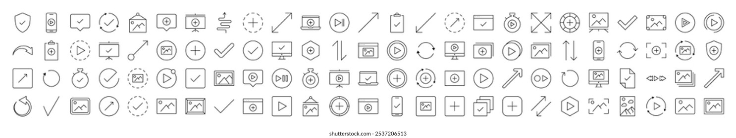 Arrows, Checkmark, Plus, Picture Related Image Collection. Editable Stroke. Perfect for Infographics, Articles, Books, Flyers, Banners