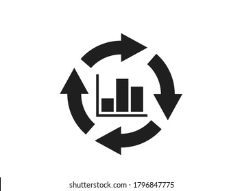arrows in a circle with a chart in the middle. circular process. business analytics symbol. infographic element and sign for web design