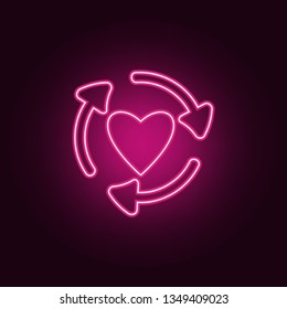 arrows in the circle of the heart icon. Elements of Ecology in neon style icons. Simple icon for websites, web design, mobile app, info graphics