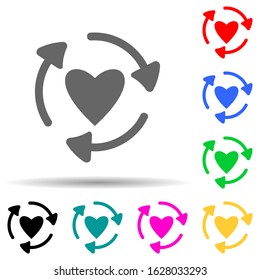 arrows in the circle of the heart multi color style icon. Simple glyph, flat vector of ecology icons for ui and ux, website or mobile application