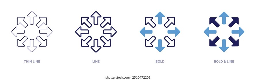 Arrows circle icon in 4 different styles. Thin Line, Line, Bold, and Bold Line. Duotone style. Editable stroke.