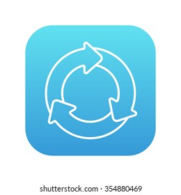 Arrows circle line icon for web, mobile and infographics. Vector white icon on the blue gradient square with rounded corners isolated on white background.