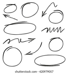 arrows, circle markers, abstract doodle circle