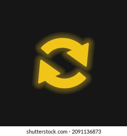 Arrows Circle Of Two Rotating In Clockwise Direction Yellow Glowing Neon Icon