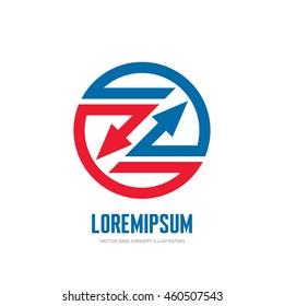 Arrows in circle - vector logo template concept illustration. Abstract geometric business sign. Creative design element. 