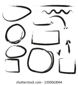 Arreglos círculos y conjunto de vectores de diseño de escritura de doodle abstracto