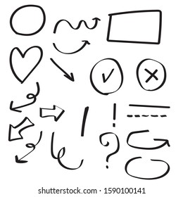 Arrows circles and abstract doodle writing design vector set.