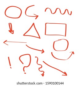 Arrows circles and abstract doodle writing design vector set.