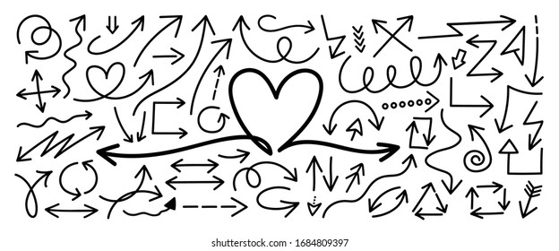 Arrows circles and abstract doodle writing design vector set