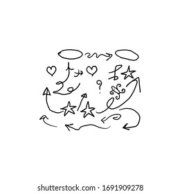 Arrows circles and abstract doodle writing design vector set