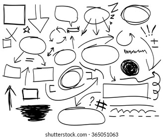Arrows circles and abstract doodle writing design vector set