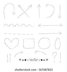 Arrows circles and abstract doodle writing design vector set great for any use.
