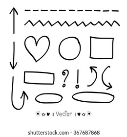 Arrows circles and abstract doodle writing design vector set great for any use.
