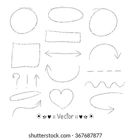 Arrows circles and abstract doodle writing design vector set great for any use.

