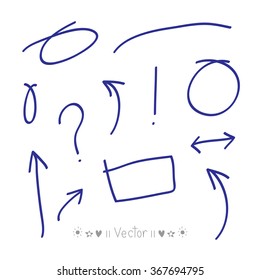 Arrows circles and abstract doodle writing design vector set great for any use.
