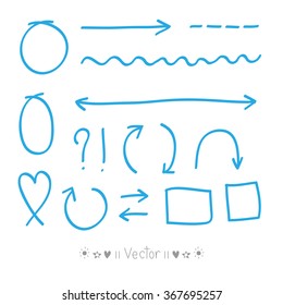 Arrows circles and abstract doodle writing design vector set great for any use.
