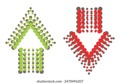 The arrows of the circles with different directions are red and green