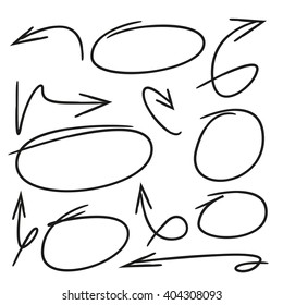arrows circles doodle writing design set