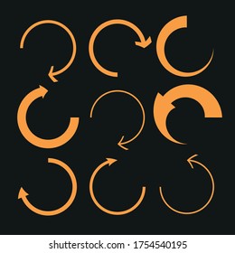 Arrows and circles on a black background. Vector graphics. Processing