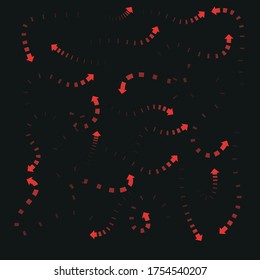 Flechas y círculos sobre un fondo negro. Gráficos vectoriales. Procesamiento