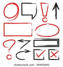 arrows circles, ticks and abstract doodle marker elements