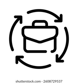 Arrows circling a briefcase, representing workflow or task exchange
