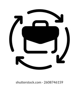 Arrows circling a briefcase, representing workflow or task exchange