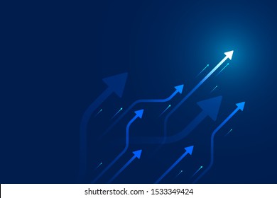 Up arrows circuit style on blue background illustration, copy space composition, digital growth concept.