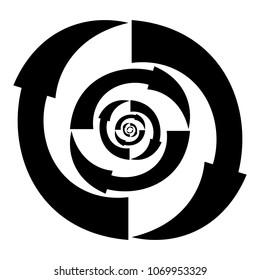 Arrows circular motion black on white background, vector