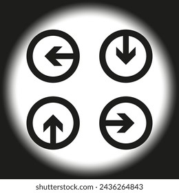 Arrows for clear path. Black, white contrast. Directional icons: up, down. Minimalistic vector, sharp focus. Guidance, right left. Vector illustration. EPS 10.