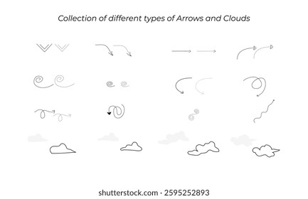 Arrows and cloud collection with line Art