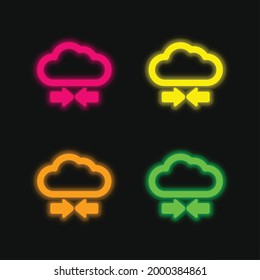 Flechas y nubes cuatro colores brillante icono vectorial de neón