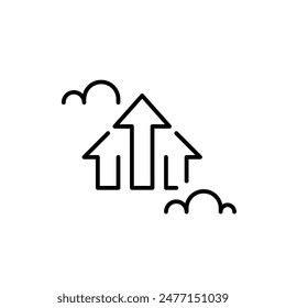 Arrows up in clouds. Cloud computing technology, growth and aspiration to success. Innovation, progress. Editable icon