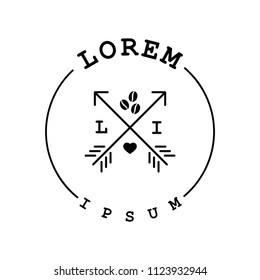 Arrows, coffee beans and heart. cafe hipster logo