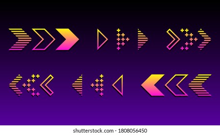 Arrows collection. 80's Retro Futurism style. Vector Arrows  Retro Futurism Old Style. Vector illustration