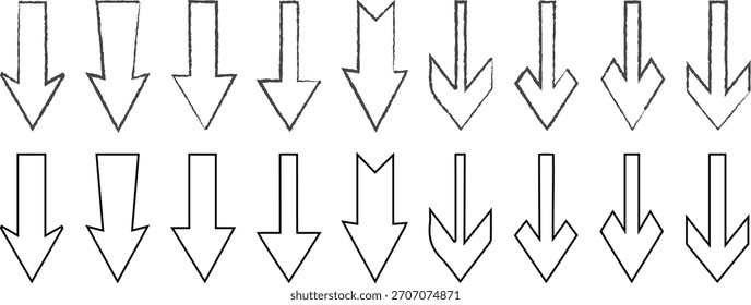 Pfeilkollektion, Pfeilsymbole in verschiedenen Stilen und Ausrichtungen.grunge Pfeilpinsel.grunge Pfeilfarbe. Große schwarze Pfeilsymbol. Pfeilsymbole Symboldesign.  