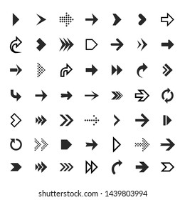 Arrows Collection. Black Arrow Direction Signs Forward And Down For Navigation Or Web Download Button Isolated Vector Narrow, Right And Recycle Arrowhead Symbols Set