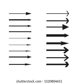 Arrows collection. Black arrow direction signs forward and down for navigation or web download button isolated vector narrow, right and recycle arrowhead symbols set