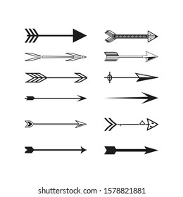 Arrows collection. Black arrow direction signs forward and down for navigation or web download button isolated vector narrow, right and recycle arrowhead symbols set. Vector illustration.