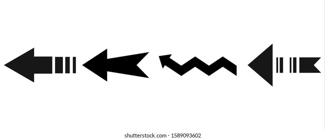 Arrows collection.  Black arrow direction signs forward and down for navigation or web download button isolated vector elements.