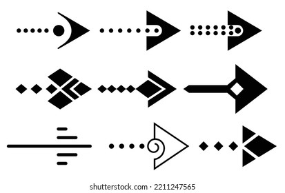 Arrows collection in black color on white background for web design, mobile apps, interface. Modern graphic direction signs, cursor icons. Vector arrow different shapes in modern simple flat style