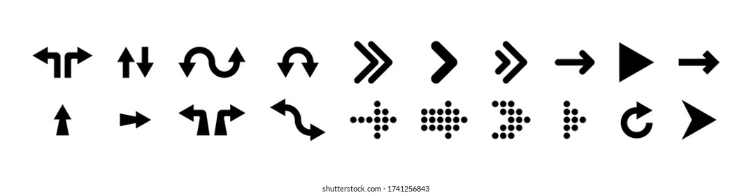 Arrows collection. Cursor icons. Big set of Arrows Vector Icons, isolated. Mouse sign. Cursors. Arrow different shapes in modern simple flat style for web design. Vector illustration