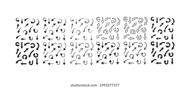 Arrows collection element for direction or navigation sign. Arrow loop for website or app. Arrows icons vector hand drawn editable set. Vector illustration. Design on white background. EPS 10