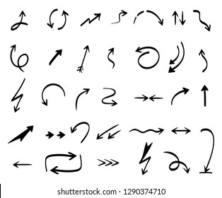 Arrows collection. Hand drawing abstract shapes coordination direction arrows vector series