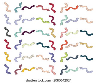 Arrows collection hand drawn on white isolated background