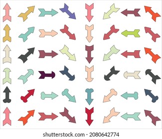 Arrows collection hand drawn on white isolated background