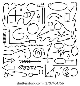 Arrows collection. Hand-drawn. Linear style. Vector in Illustrator.