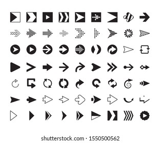 Arrows collection. Modern graphic direction signs computer screen curves arrows vector set